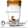 Tequilero Cónico con Escorpión y borde de Color Naranja. Fábrica de Vidrio Soplado Artesanal, made in México - Blown Glass Factory Store Tonala, Handcraft, Handmade.