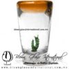Tequilero Cónico con Gusano y borde de color Naranja. Fábrica de Vidrio Soplado Artesanal, made in México - Blown Glass Factory Store Tonala, Handcraft, Handmade.