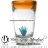 Tequilero Cónico con Agave y borde Naranja. Fábrica de Vidrio Soplado Artesanal, made in México - Blown Glass Factory Store Tonala, Handcraft, Handmade.