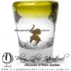 Tequilero Cónico con Elefante y borde Amarillo. Fábrica de Vidrio Soplado Artesanal, made in México - Blown Glass Factory Store Tonala, Handcraft, Handmade.