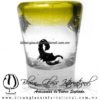Tequilero Cónico con Escorpión y borde de Color Amarillo. Fábrica de Vidrio Soplado Artesanal, made in México - Blown Glass Factory Store Tonala, Handcraft, Handmade.