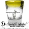 Tequilero Cónico con Gusano y borde de color Amarillo. Fábrica de Vidrio Soplado Artesanal, made in México - Blown Glass Factory Store Tonala, Handcraft, Handmade.