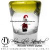 Tequilero Cónico con Santa Claus y Borde de Color Amarillo. Fábrica de Vidrio Soplado Artesanal, made in México - Blown Glass Factory Store Tonala, Handcraft, Handmade.