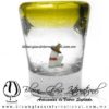 Tequilero Cónico con Rancherito y Borde de Color Amarillo. Fábrica de Vidrio Soplado Artesanal, made in México - Blown Glass Factory Store Tonala, Handcraft, Handmade.