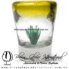 Tequilero Cónico con Agave y borde Amarillo. Fábrica de Vidrio Soplado Artesanal, made in México - Blown Glass Factory Store Tonala, Handcraft, Handmade.