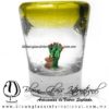 Tequilero Cónico con Nopal-Rancherito y Borde de Color Amarillo. Fábrica de Vidrio Soplado Artesanal, made in México - Blown Glass Factory Store Tonala, Handcraft, Handmade.
