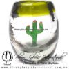 Tequilero Barril con Cactus y borde de color. Fábrica de Vidrio Soplado Artesanal, made in México - Blown Glass Factory Store Tonala, Handcraft, Handmade.