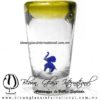 Tequilero Cónico con Elefante y borde Amarillo. Fábrica de Vidrio Soplado Artesanal, made in México - Blown Glass Factory Store Tonala, Handcraft, Handmade.