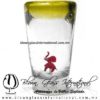 Tequilero Cónico con Elefante y borde Amarillo. Fábrica de Vidrio Soplado Artesanal, made in México - Blown Glass Factory Store Tonala, Handcraft, Handmade.