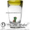Tequilero Cónico con Nopal-Rancherito y Borde de Color Amarillo. Fábrica de Vidrio Soplado Artesanal, made in México - Blown Glass Factory Store Tonala, Handcraft, Handmade.