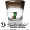 Tequilero Cónico con Nopal-Rancherito y Borde de Color Chocolate. Fábrica de Vidrio Soplado Artesanal, made in México - Blown Glass Factory Store Tonala, Handcraft, Handmade.