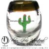 Tequilero Barril con Cactus y borde de color. Fábrica de Vidrio Soplado Artesanal, made in México - Blown Glass Factory Store Tonala, Handcraft, Handmade.