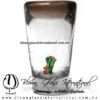 Tequilero Cónico con Nopal-Rancherito y Borde de Color Chocolate. Fábrica de Vidrio Soplado Artesanal, made in México - Blown Glass Factory Store Tonala, Handcraft, Handmade.