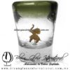 Tequilero Cónico con Elefante y borde Verde Olivo. Fábrica de Vidrio Soplado Artesanal, made in México - Blown Glass Factory Store Tonala, Handcraft, Handmade.
