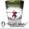 Tequilero Cónico con Elefante y borde Verde Olivo. Fábrica de Vidrio Soplado Artesanal, made in México - Blown Glass Factory Store Tonala, Handcraft, Handmade.