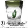 Tequilero Cónico con Gusano y borde de color Verde olivo. Fábrica de Vidrio Soplado Artesanal, made in México - Blown Glass Factory Store Tonala, Handcraft, Handmade.