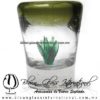 Tequilero Cónico con Agave y borde Verde Olivo. Fábrica de Vidrio Soplado Artesanal, made in México - Blown Glass Factory Store Tonala, Handcraft, Handmade.