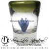 Tequilero Cónico con Agave y borde Verde Olivo. Fábrica de Vidrio Soplado Artesanal, made in México - Blown Glass Factory Store Tonala, Handcraft, Handmade.