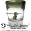 Tequilero Cónico con Nopal-Rancherito y Borde de Color Verde Olivo. Fábrica de Vidrio Soplado Artesanal, made in México - Blown Glass Factory Store Tonala, Handcraft, Handmade.