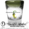 Tequilero Cónico con Chile y borde Verde Olivo. Fábrica de Vidrio Soplado Artesanal, made in México - Blown Glass Factory Store Tonala, Handcraft, Handmade. Tequilero Cónico con Chile y borde Verde Olivo. Fábrica de Vidrio Soplado Artesanal, made in México - Blown Glass Factory Store Tonala, Handcraft, Handmade.