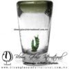 Tequilero Cónico con Gusano y borde de color Verde olivo. Fábrica de Vidrio Soplado Artesanal, made in México - Blown Glass Factory Store Tonala, Handcraft, Handmade.