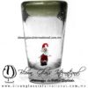 Tequilero Cónico con Santa Claus y Borde de Color Verde Olivo. Fábrica de Vidrio Soplado Artesanal, made in México - Blown Glass Factory Store Tonala, Handcraft, Handmade.