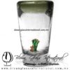 Tequilero Cónico con Nopal-Rancherito y Borde de Color Verde Olivo. Fábrica de Vidrio Soplado Artesanal, made in México - Blown Glass Factory Store Tonala, Handcraft, Handmade.