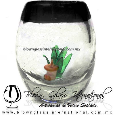 Tequilero Barril con Agave-Rancherito y Borde de Color Negro. Fábrica de Vidrio Soplado Artesanal, made in México - Blown Glass Factory Store Tonala, Handcraft, Handmade. Tequilero Barril con Agave-Rancherito y Borde de Color Negro. Fábrica de Vidrio Soplado Artesanal, made in México - Blown Glass Factory Store Tonala, Handcraft, Handmade.