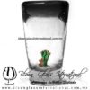 Tequilero Cónico con Nopal-Rancherito y Borde de Color Negro. Fábrica de Vidrio Soplado Artesanal, made in México - Blown Glass Factory Store Tonala, Handcraft, Handmade.