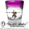 Tequilero Cónico con Elefante y borde Pintado Rosa Mexicano Fucsia Fiusha. Fábrica de Vidrio Soplado Artesanal, made in México - Blown Glass Factory Store Tonala, Handcraft, Handmade.
