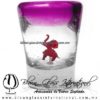 Tequilero Cónico con Elefante y borde Pintado Rosa Mexicano Fucsia Fiusha. Fábrica de Vidrio Soplado Artesanal, made in México - Blown Glass Factory Store Tonala, Handcraft, Handmade.