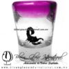 Tequilero Cónico con Escorpión y borde de Color Pintado Rosa Mexicano Fiusha Fucsia. Fábrica de Vidrio Soplado Artesanal, made in México - Blown Glass Factory Store Tonala, Handcraft, Handmade.