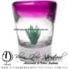 Tequilero Cónico con Agave y borde Pintado Rosa Mexicano Fucsia Fiusha. Fábrica de Vidrio Soplado Artesanal, made in México - Blown Glass Factory Store Tonala, Handcraft, Handmade.