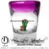Tequilero Cónico con Nopal-Rancherito y Borde Pintado de Color Rosa Mexicano Fiusha Fucsia. Fábrica de Vidrio Soplado Artesanal, made in México - Blown Glass Factory Store Tonala, Handcraft, Handmade.