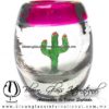 Tequilero Barril con Cactus y borde de color. Fábrica de Vidrio Soplado Artesanal, made in México - Blown Glass Factory Store Tonala, Handcraft, Handmade.