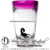 Tequilero Cónico con Escorpión y borde de Color Pintado Rosa Mexicano Fiusha Fucsia. Fábrica de Vidrio Soplado Artesanal, made in México - Blown Glass Factory Store Tonala, Handcraft, Handmade.