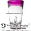 Tequilero Cónico con Gusano y borde de color Pintado Rosa Mexicano Fucsia Fiusha. Fábrica de Vidrio Soplado Artesanal, made in México - Blown Glass Factory Store Tonala, Handcraft, Handmade.