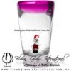 Tequilero Cónico con Santa Claus y Borde Pintado de Color Rosa Mexicano Fiusha Fucsia. Fábrica de Vidrio Soplado Artesanal, made in México - Blown Glass Factory Store Tonala, Handcraft, Handmade.