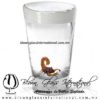 Tequilero Cónico con Escorpión y borde de Color Blanco Opalino. Fábrica de Vidrio Soplado Artesanal, made in México - Blown Glass Factory Store Tonala, Handcraft, Handmade.