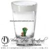Tequilero Cónico con Nopal-Rancherito y Borde de Color Blanco. Fábrica de Vidrio Soplado Artesanal, made in México - Blown Glass Factory Store Tonala, Handcraft, Handmade.