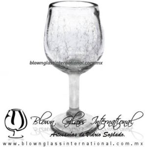 Copa Vino Craquelada Cristal Artesanal. Fábrica de Vidrio Soplado Artesanal, made in México - Blown Glass Factory Store Tonala, Handcraft, Handmade.