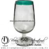 Copa Agua medio Tallo Borde de color Azul Turquesa teal. Fábrica de Vidrio Soplado Artesanal, made in México - Blown Glass Factory Store Tonala, Handcraft, Handmade.