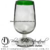 Copa Agua medio Tallo Borde de color Verde Jade. Fábrica de Vidrio Soplado Artesanal, made in México - Blown Glass Factory Store Tonala, Handcraft, Handmade.