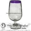 Copa Agua medio Tallo Borde de color Morado. Fábrica de Vidrio Soplado Artesanal, made in México - Blown Glass Factory Store Tonala, Handcraft, Handmade.