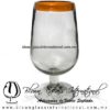 Copa Agua medio Tallo Borde de color Naranja. Fábrica de Vidrio Soplado Artesanal, made in México - Blown Glass Factory Store Tonala, Handcraft, Handmade.
