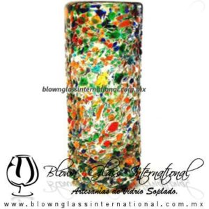 Tequilero tradicional Granizado colores. Fábrica de Vidrio Soplado Artesanal, made in México - Blown Glass Factory Store Tonala, Handcraft, Handmade.