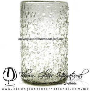 Vaso Cilíndrico Cristal Granizado Transparente. Fábrica de Vidrio Soplado Artesanal, made in México - Blown Glass Factory Store Tonala, Handcraft, Handmade.