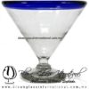 Copa Martini Postre Borde de Color. Fábrica de Vidrio Soplado Artesanal, made in México - Blown Glass Factory Store Tonala, Handcraft, Handmade.