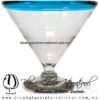 Copa Martini Postre Borde de Color. Fábrica de Vidrio Soplado Artesanal, made in México - Blown Glass Factory Store Tonala, Handcraft, Handmade.