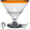 Copa Martini Postre Borde de Color. Fábrica de Vidrio Soplado Artesanal, made in México - Blown Glass Factory Store Tonala, Handcraft, Handmade.